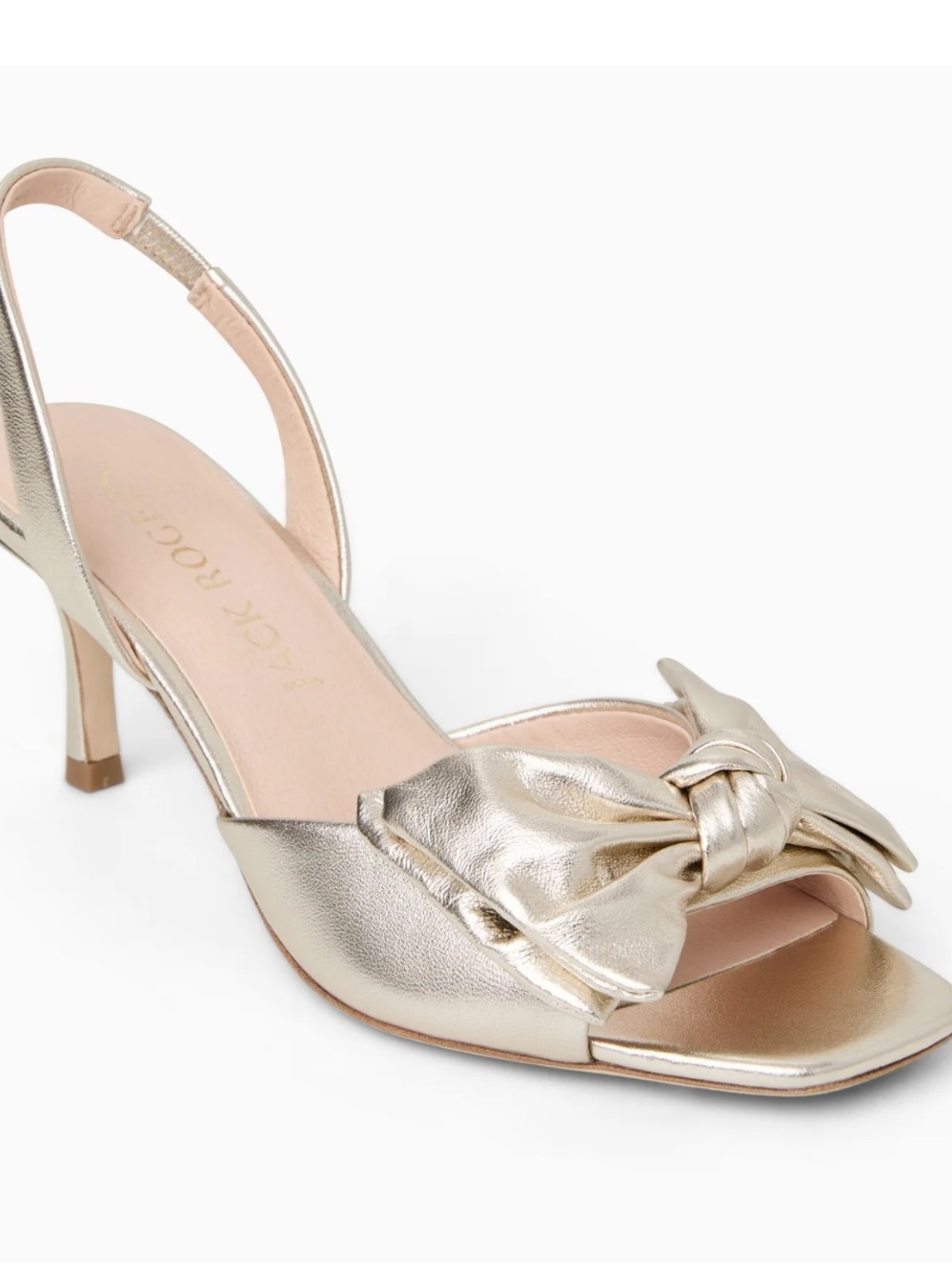 Jack Rogers Eloise bow slingback heels pumps sandals platinum gold leather BNIB